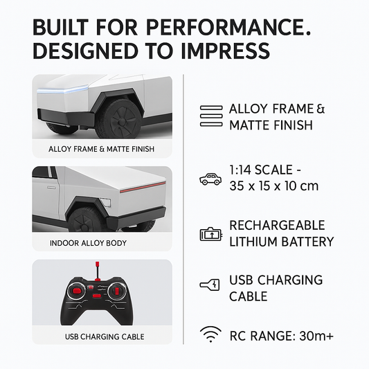 Tesla CyberTruck Remote Control Alloy Car Toy - 1:14 Scale Electric Vehicle Model for Kids & Adults, Perfect for Indoor & Outdoor Play