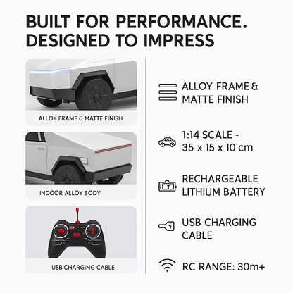 Tesla CyberTruck Remote Control Alloy Car Toy - 1:14 Scale Electric Vehicle Model for Kids & Adults, Perfect for Indoor & Outdoor Play